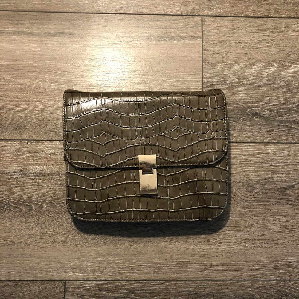 Army green snakeskin-like shoulder bag